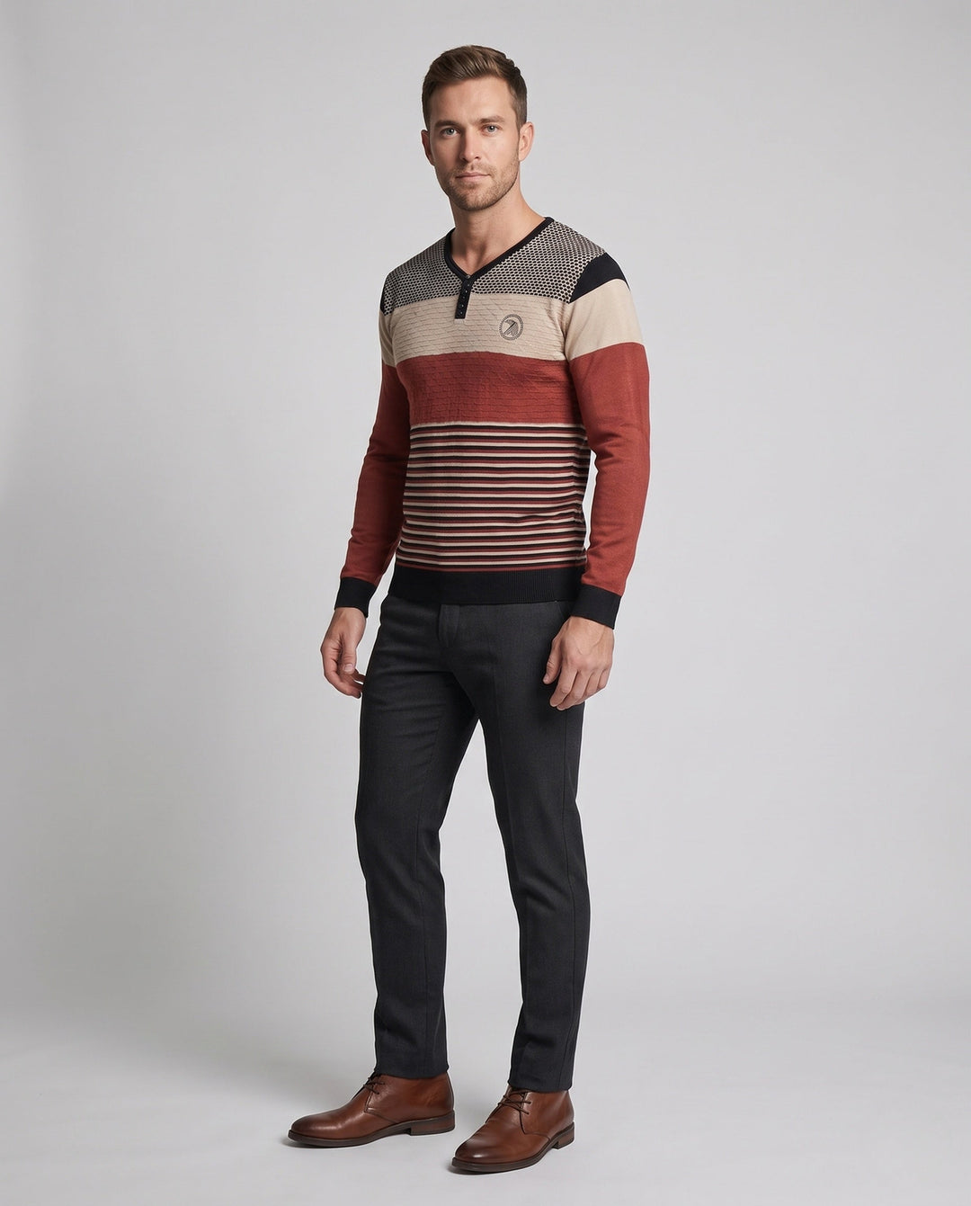 Herren Langarm Polo Pullover, gestreift, elegantes Design für Business-Casual & Freizeit.