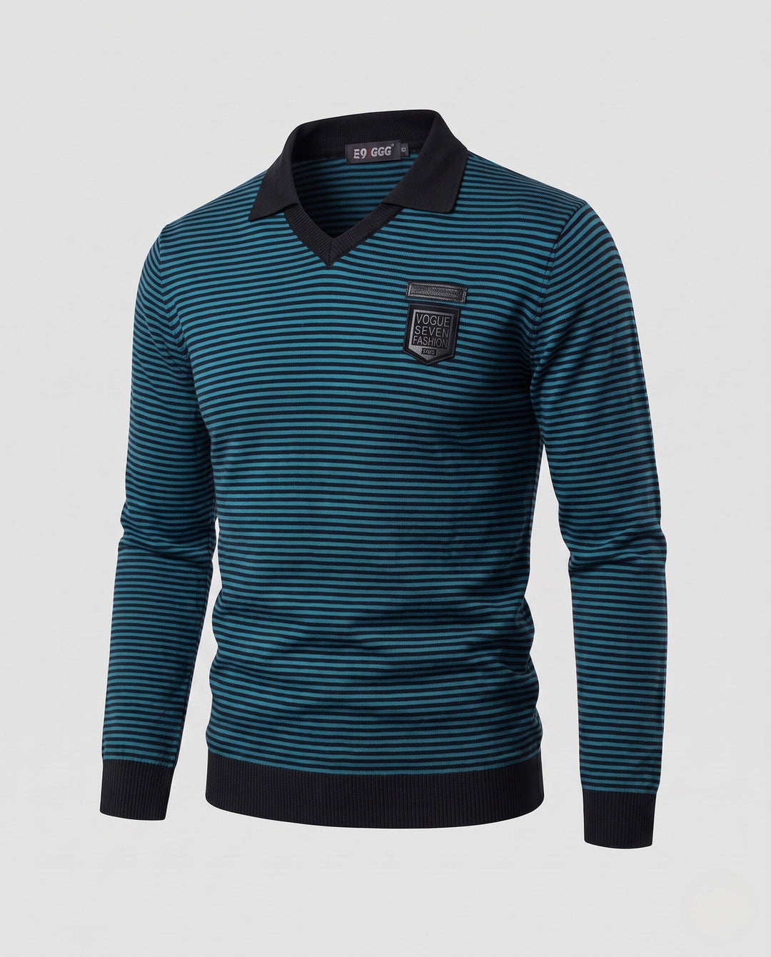 Stilvoller Herren Polo Pullover, Langarm, gestreifte Optik, perfekt für Büro & Freizeit.