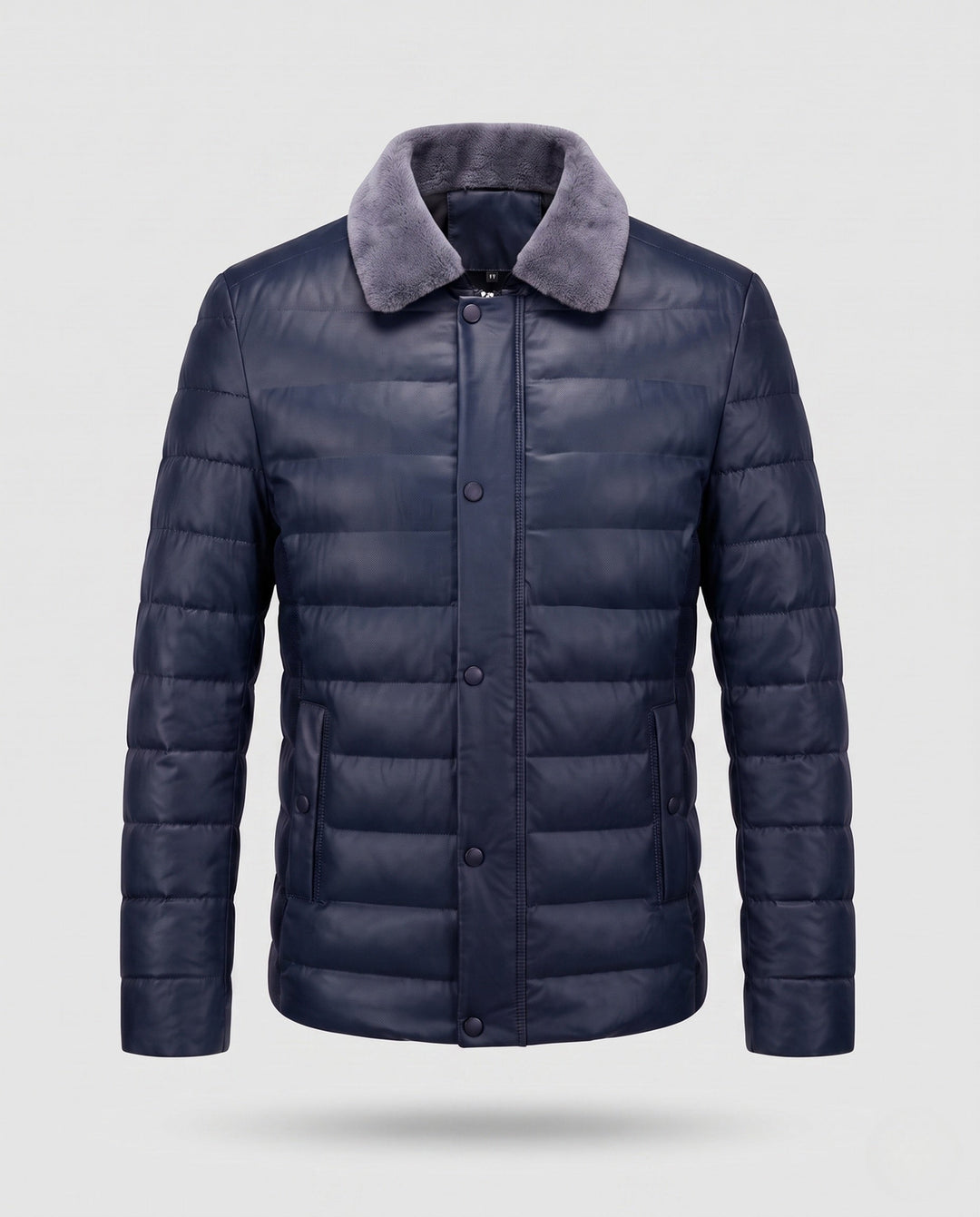 Elegante Herren-Winterjacke Steppjacke Lederoptik, Teddykragen, moderner Schnitt für stilvolle Männer.