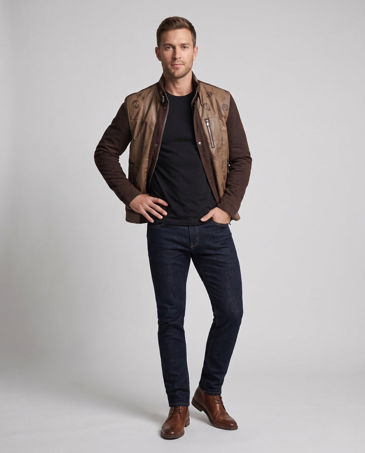 Stilvolle Herren Hybrid-Übergangsjacke für Frühling & Herbst; wetterfest & modern.