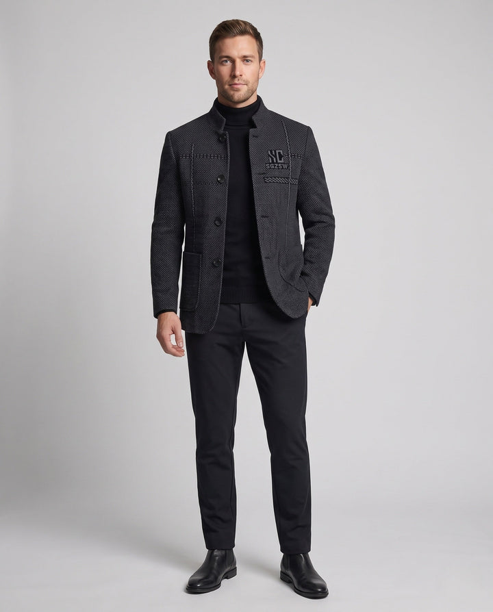 Herren Stehkragen Kurzblazer für Eleganz im Herbst/Winter. Warmer, stilvoller Business Casual Blazer für Männer.