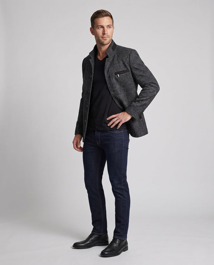 Elegante Herren Kurzjacke mit Stehkragen, ideal für Herbst & Winter. Warme Übergangsjacke für Business & Freizeit.