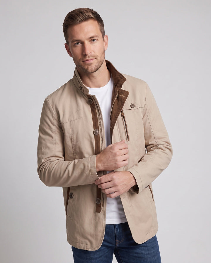 Lässige Herren Freizeitjacke mit Stehkragen, ideal als Alltagsjacke für Business Casual Outfits.