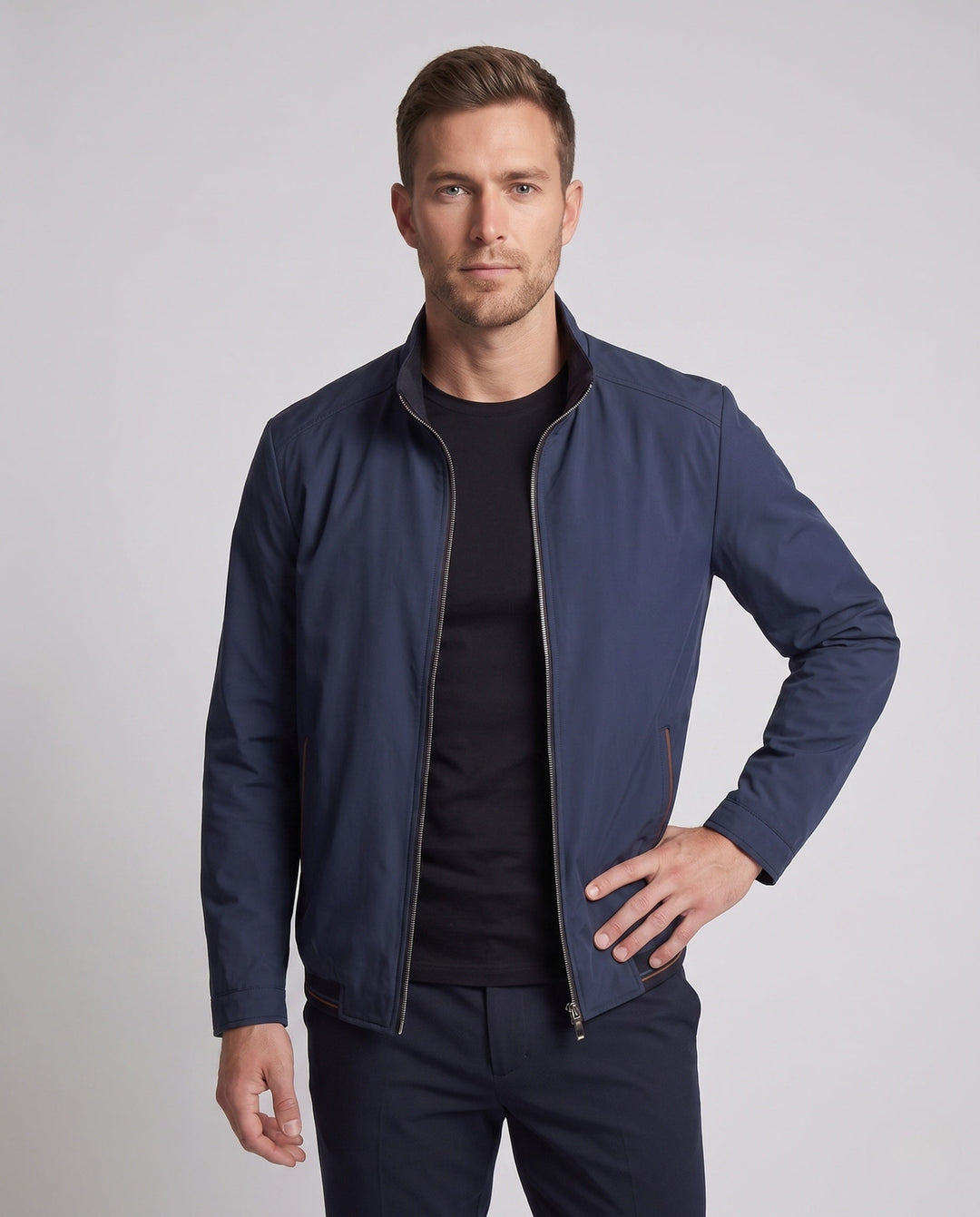 Moderne Herren Stehkragenjacke, windabweisend & schnelltrocknend, perfekt für Business Casual & Freizeit.