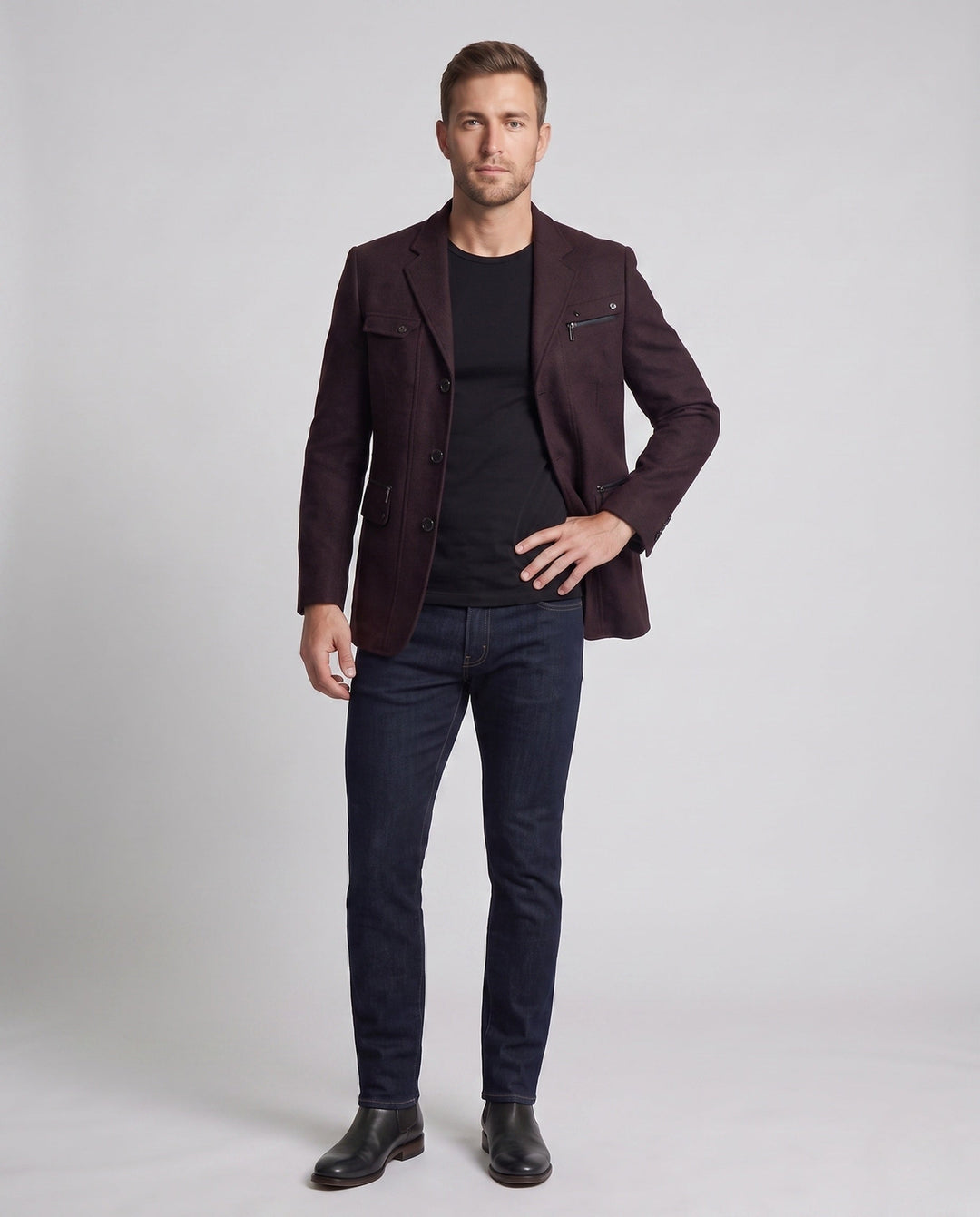 Herren City-Blazer mit Reißverschluss, modernes Slim Fit Design, perfekt für Business Casual und Freizeit.
