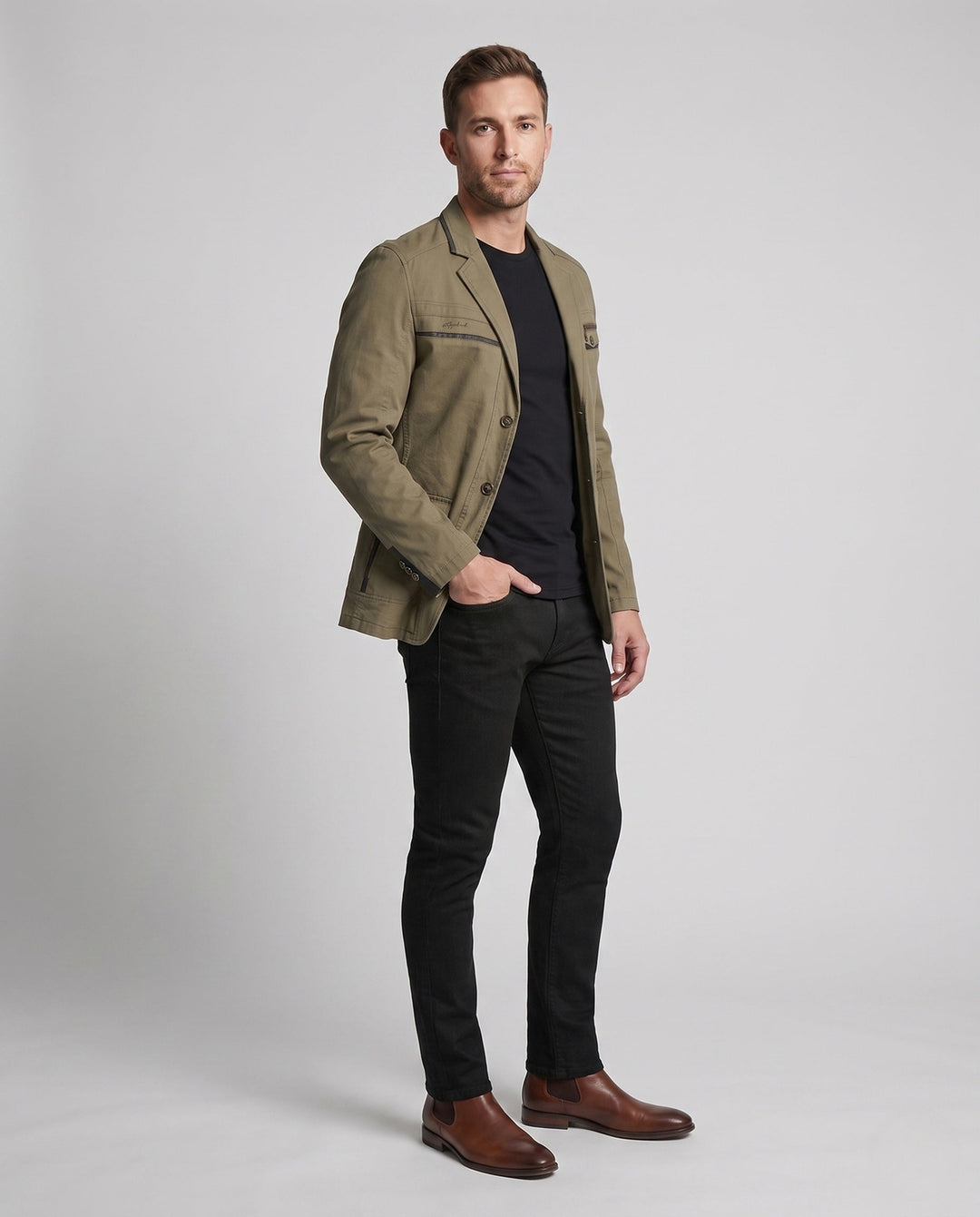 Herren Freizeit Blazer im modernen Feldjacken-Look mit Knopfverschluss, ideal für Business Casual & Übergangszeit.