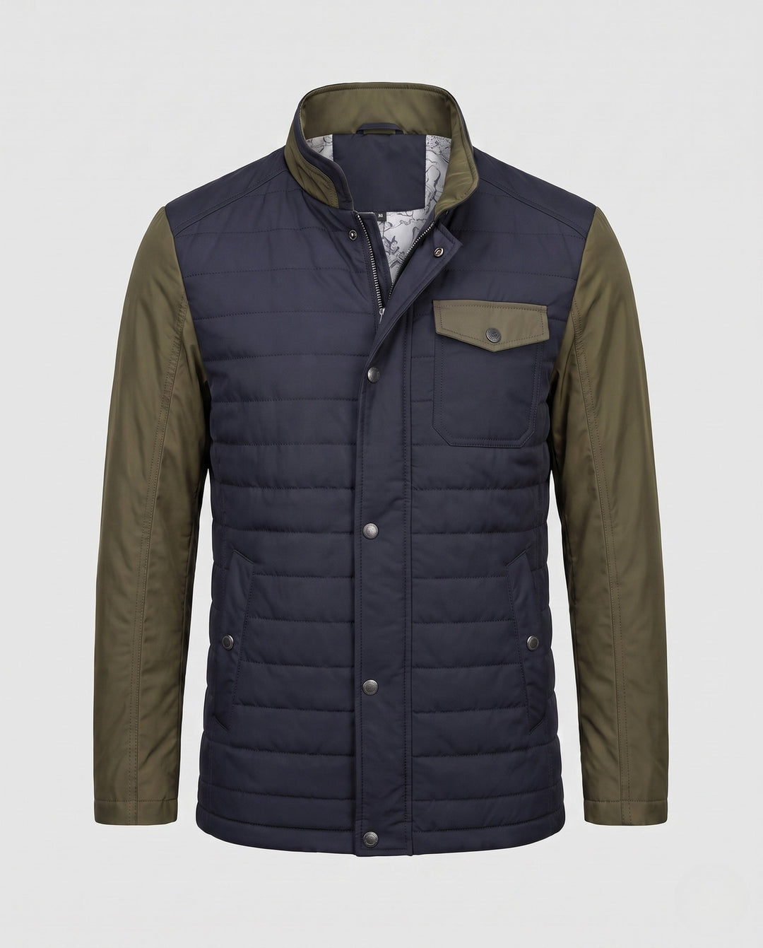 Bequeme Herren Steppjacke, Übergangsjacke mit Stehkragen. Kontrastärmel, ideal für Herbst, Winter und Urban.