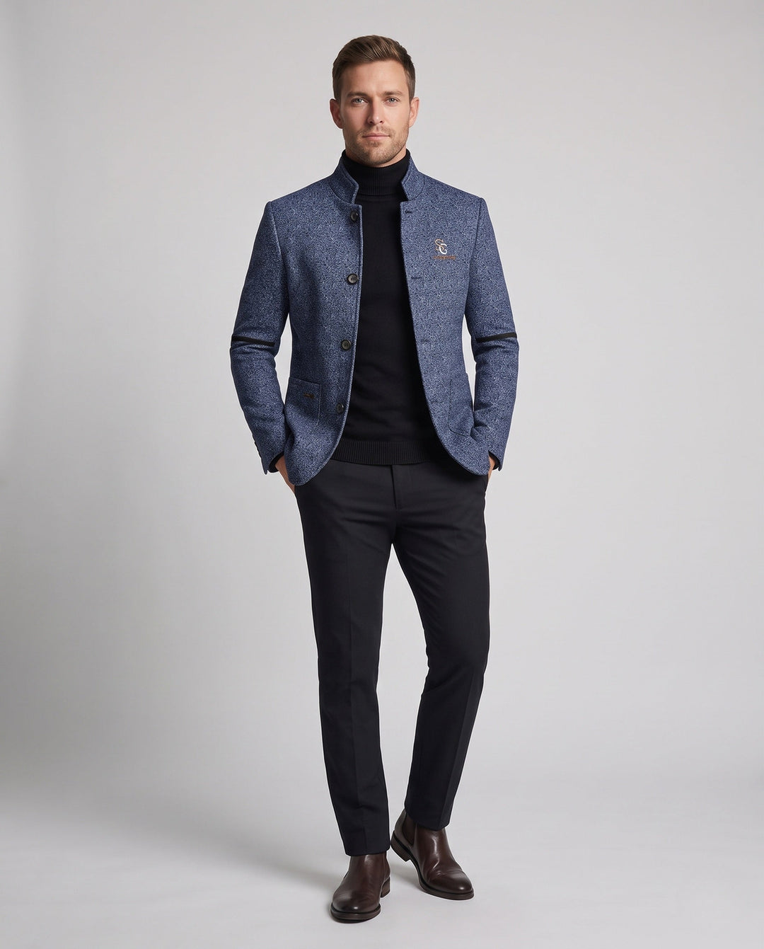 Herren Stehkragenjacke, elegant & modern für Business-Casual. Slim Fit Übergangsjacke.