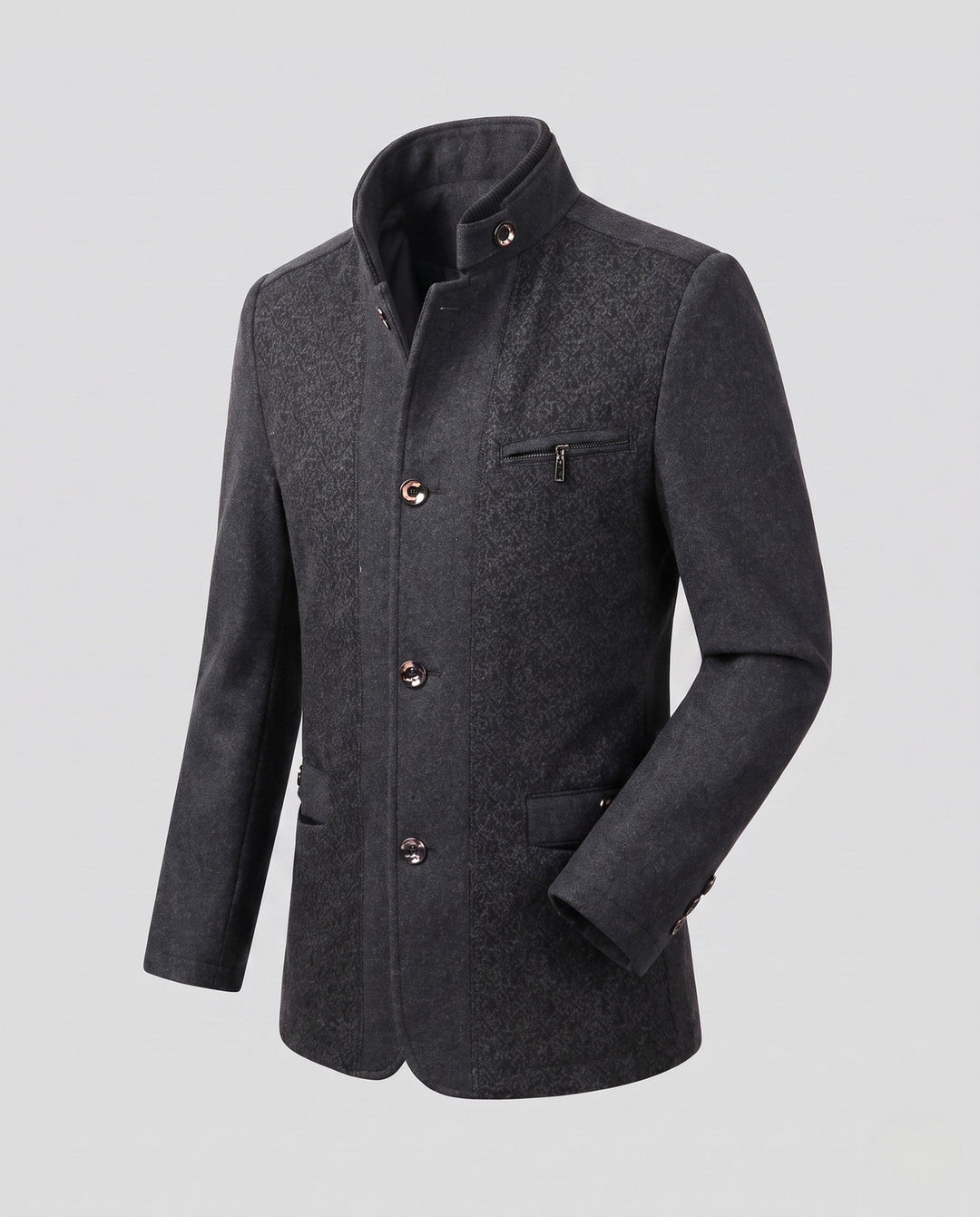 Hochwertiger Herren Kurzmantel mit Stehkragen, Militär-Look. Warme und stilvolle Oberbekleidung für Herbst & Winter.