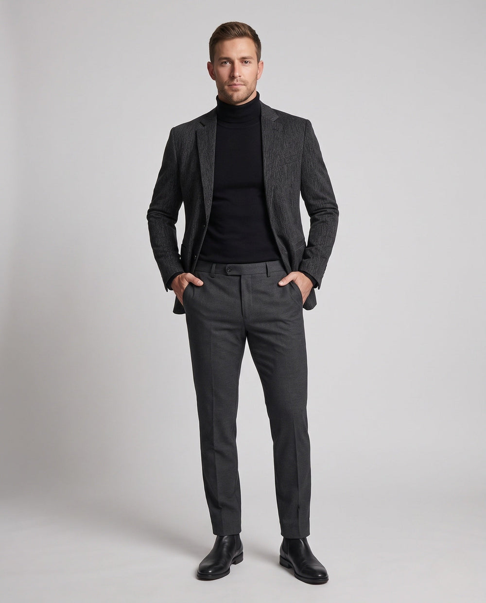Herren Business Blazer in Dunkelblau. Eleganter Slim Fit Stretch Sakko für Büro, Konferenz & formelle Anlässe.