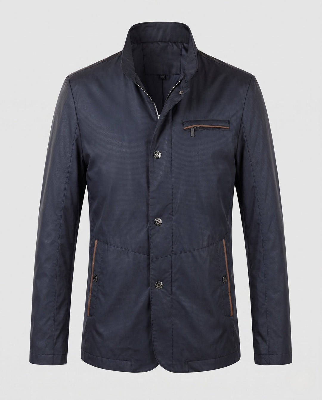 Bequeme Herren Übergangsjacke mit Stehkragen. Praktische Reißverschlusstaschen für Frühling, Herbst und Alltag.