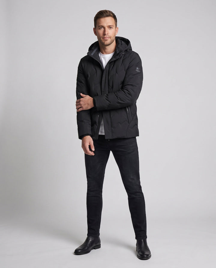 Herren gesteppte Daunenjacke mit Kapuze, wasserabweisend, warm & leicht für Winter und Outdoor-Aktivitäten.