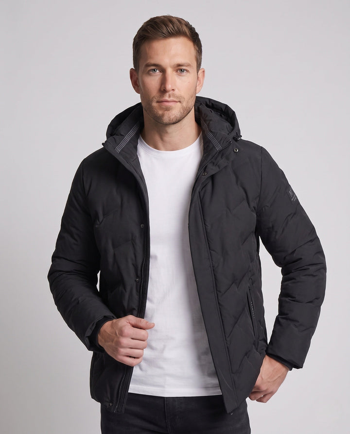 Warme Herren-Winterjacke: gesteppte Daunenjacke mit Kapuze, wasserabweisend. Perfekt für Outdoor und Reisen.