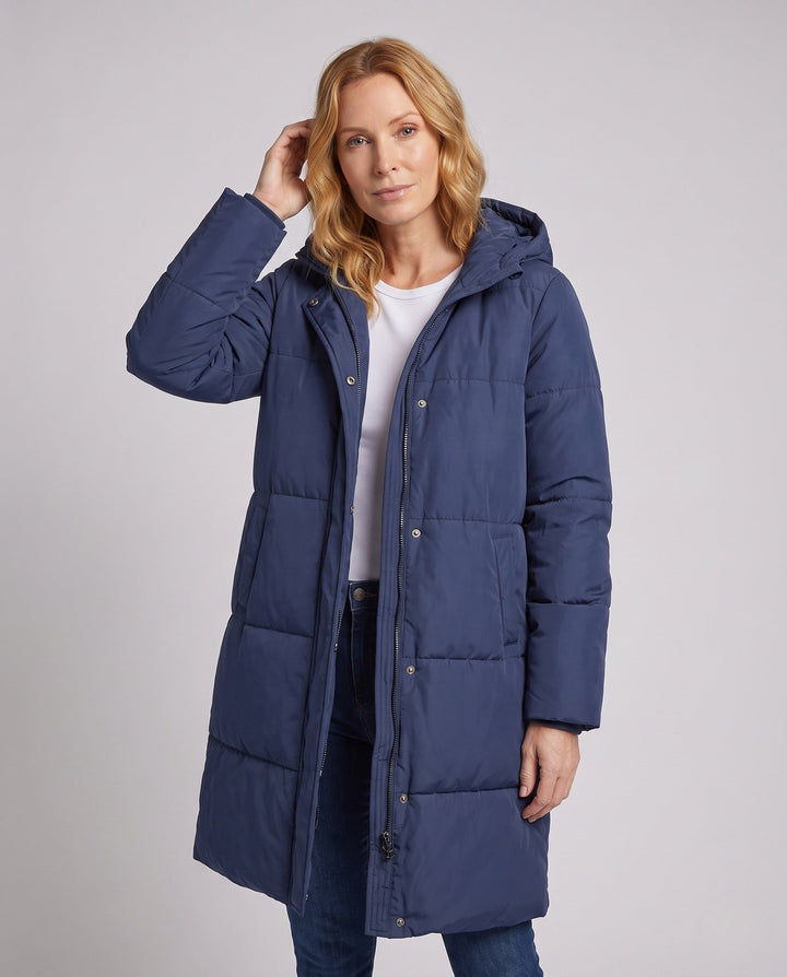 Stilvoller Damen Winter-Steppmantel, dick gefüttert, mit Kapuze; ideal für Kälteschutz und Outdoor-Mode.