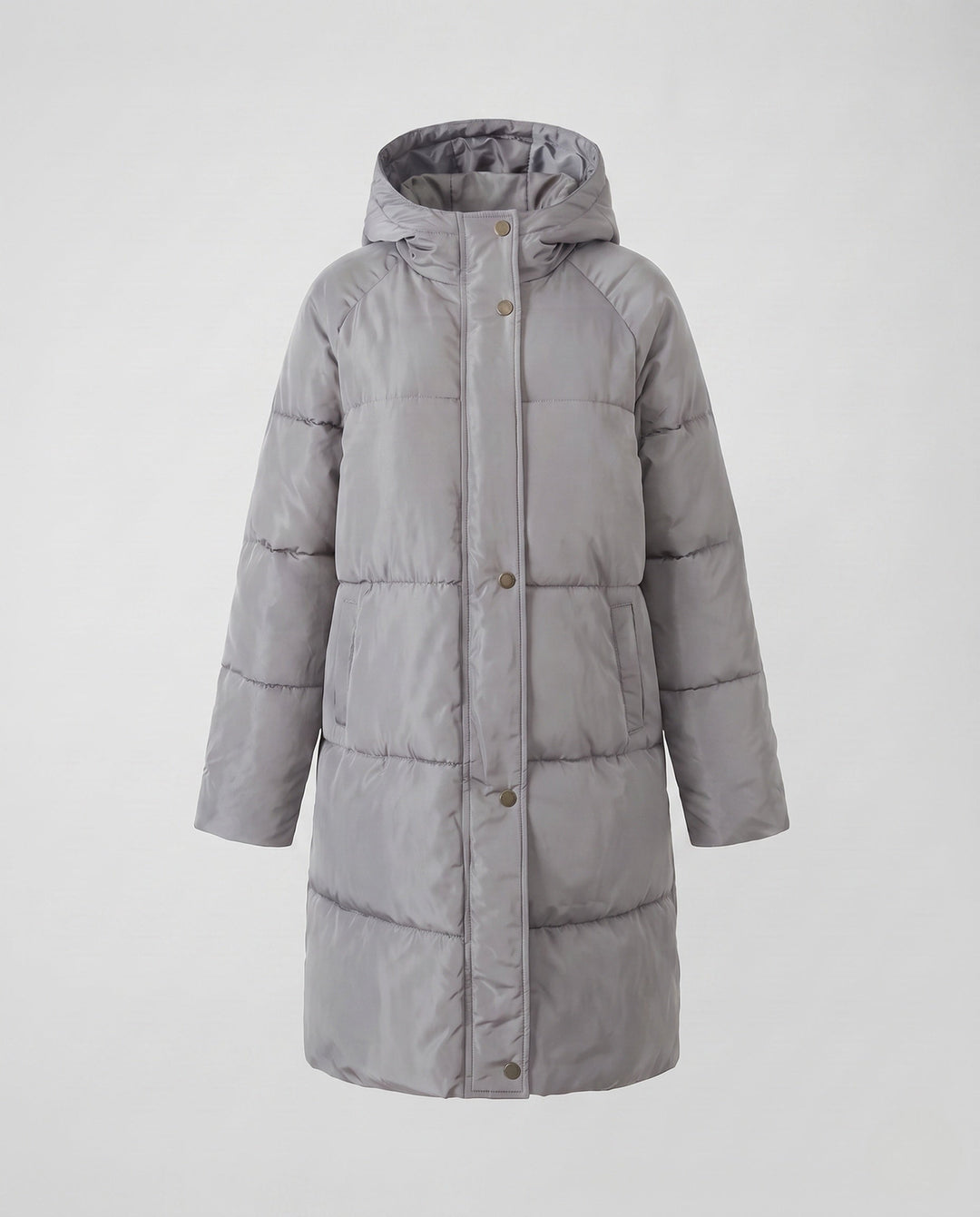 Hochwertiger Damen Steppmantel mit Kapuze; bietet Wärme, Windschutz und modischen Komfort für den Winter.