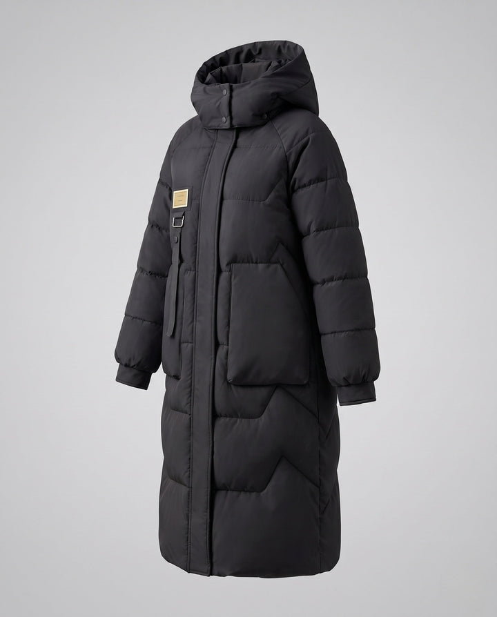 Gesteppter Damen Langmantel, Thermojacke mit Oversize Kapuze, bietet optimalen Kälteschutz & Wärme.