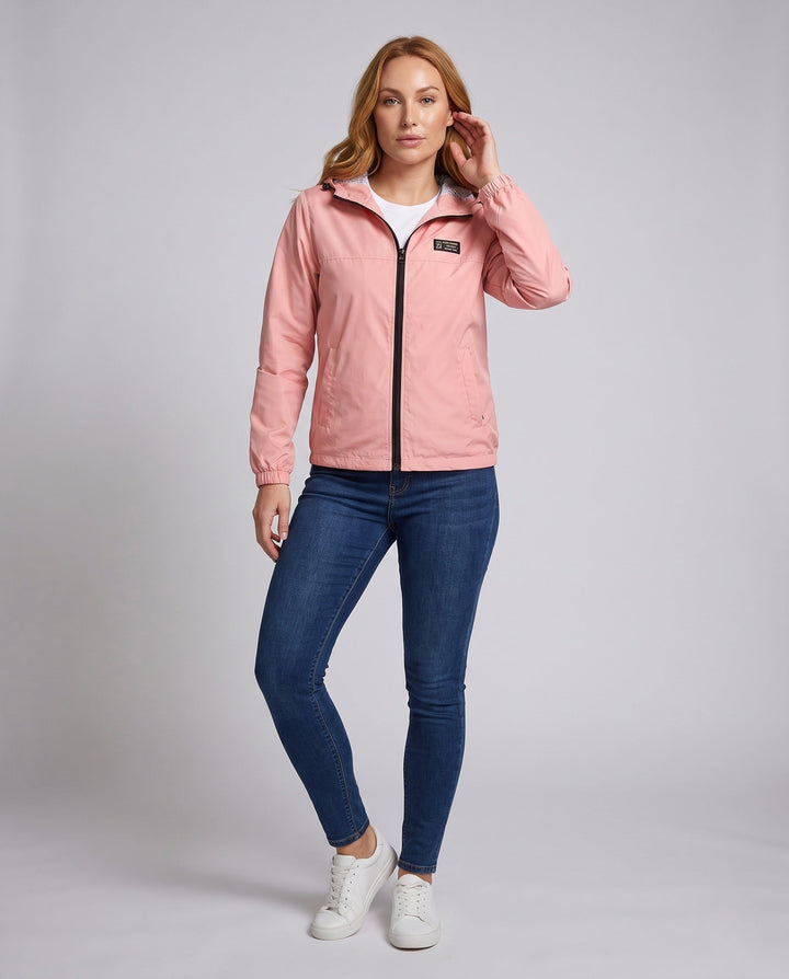 Leichter Damen Kapuzen-Windbreaker: Nahaufnahme der atmungsaktiven, winddichten Jacke, ideal für Frühling/Sommer Outdoor.