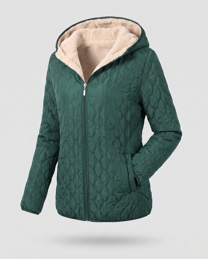 Damen Steppjacke mittellang mit Kapuze, warm. Perfekt als Herbst- oder Winterjacke für Outdoor-Aktivitäten.