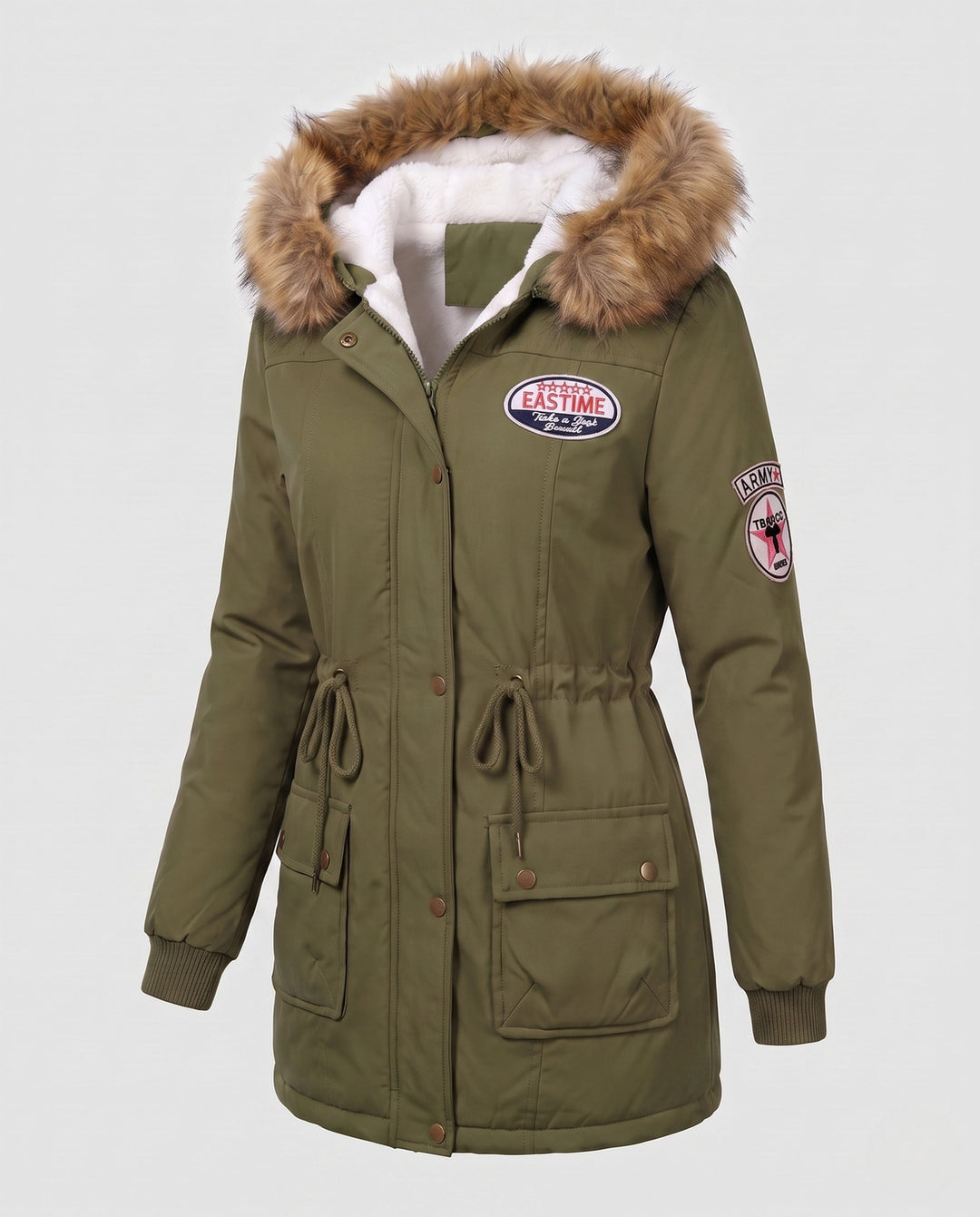 Damen Oberbekleidung: Utility Parka-Mantel, warm gefüttert, mit Kunstpelzkapuze. Kälteschutz für Freizeit urban.