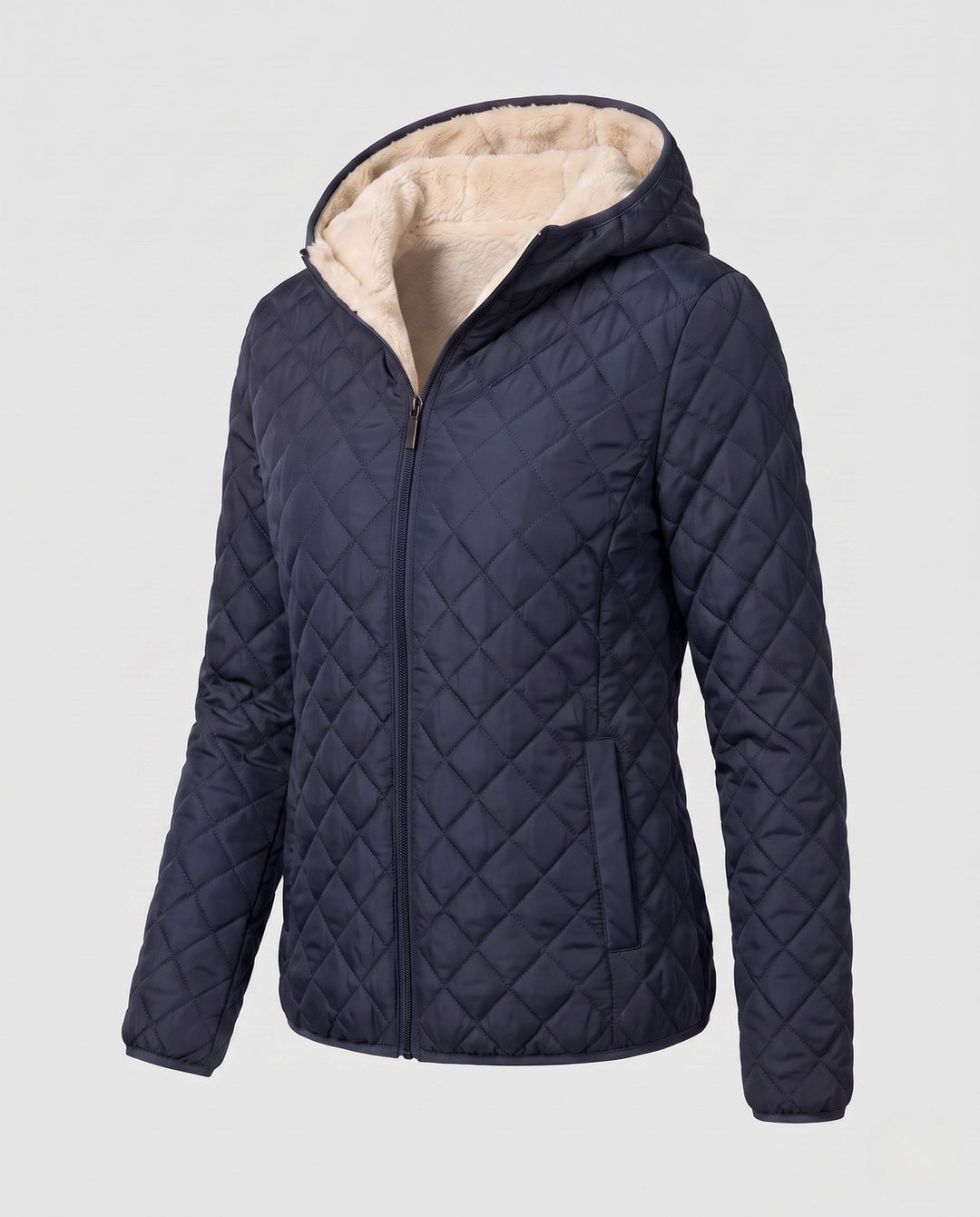 Urbaner Look: Damen Steppjacke mit Kapuze in angesagter Farbe. Modische Herbstjacke für Stadt und Freizeit.