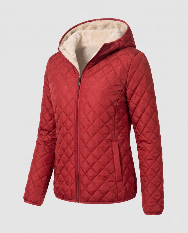 Moderne Damen Kapuzenjacke mit feiner Steppung. Eine leichte, warme Übergangsjacke für stilvolle Herbst-Outfits.