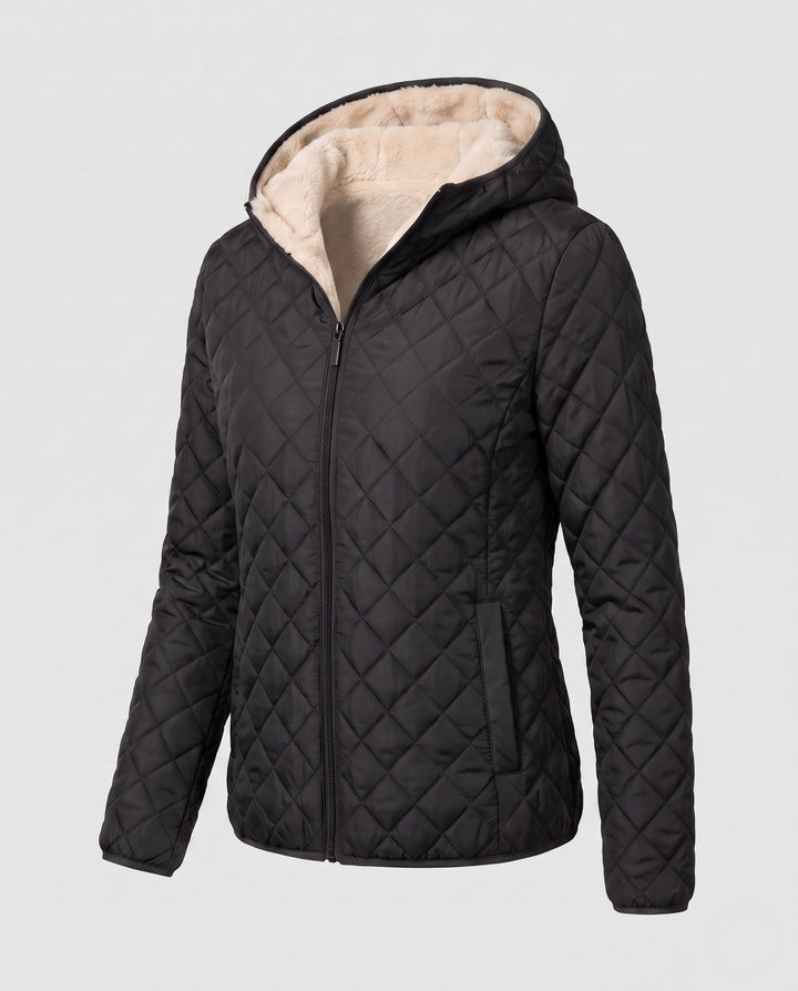 Hochwertige Damen Steppjacke mit isolierender Kapuze. Bietet angenehme Wärme als leichte Frühlings- oder Herbstjacke.