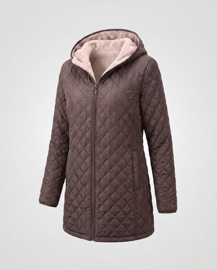 Trendiger Damen Kapuzen-Steppmantel, warm und gemütlich, für kalte Wintertage.