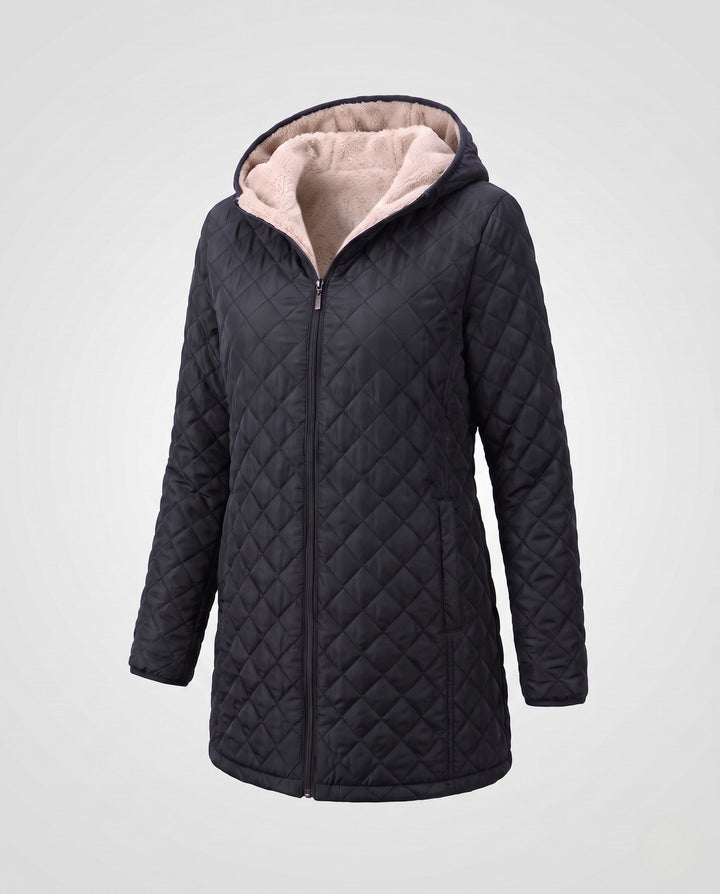 Casual Damen Steppmantel mit Kapuze. Winterjacke für Damen, schick und funktionell.