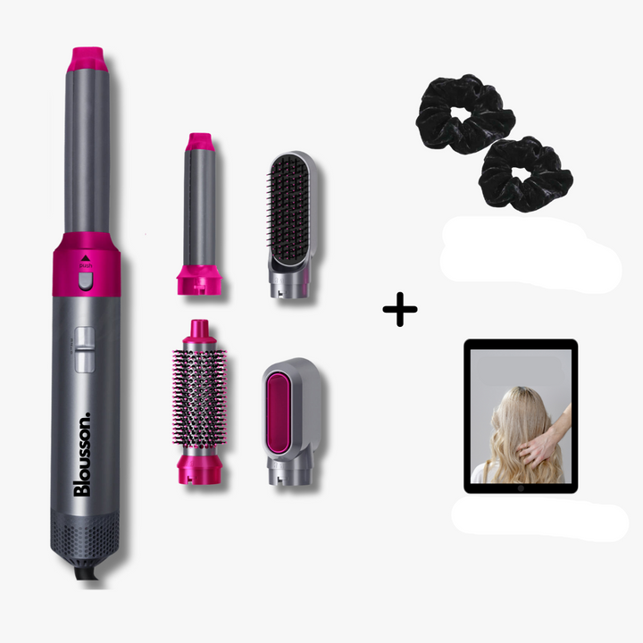 Vielseitiger Multistyler mit Lockenstab, Glätteisen und Volumenbürste für individuelle Damen-Frisuren.