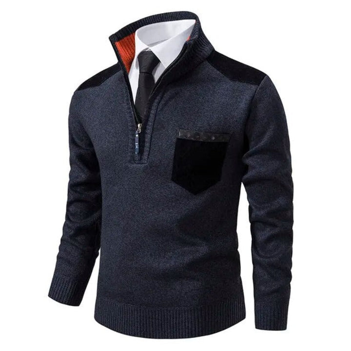 Eleganter Herrenpullover Archer aus Kaschmir. Vielseitiges Design mit Halb-Reißverschluss passt zu jedem Anlass.