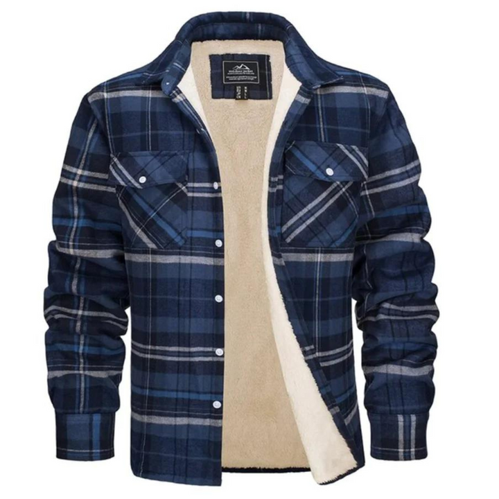 Detaillierte Textur der flauschigen Fleece-Fütterung in der warmen Unisex Karomuster-Freizeitjacke.