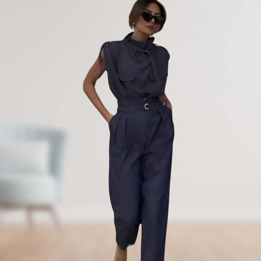 Modisches Damen Freizeit Set, zweiteilig mit Gürtel, aus leichtem Polyester, perfekt für den Sommer.