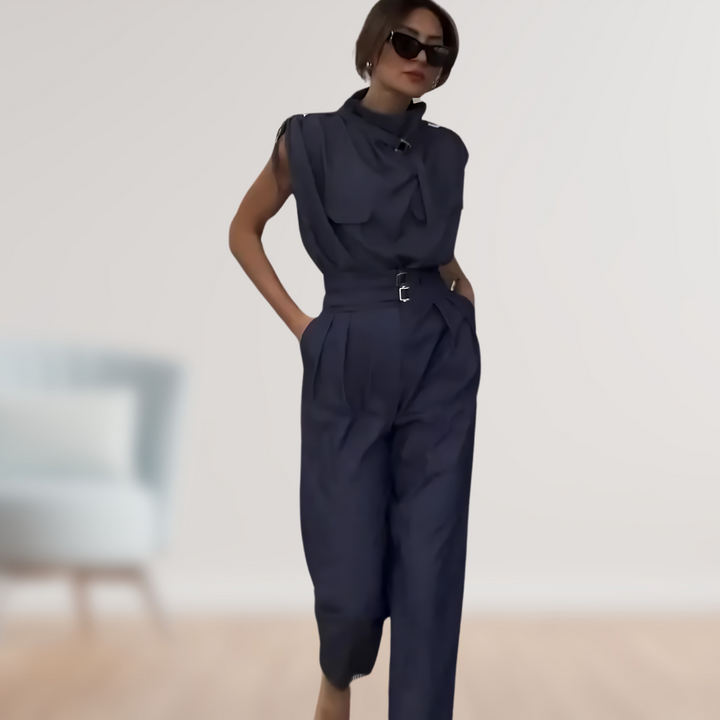 Modisches Damen Freizeit Set, zweiteilig mit Gürtel, aus leichtem Polyester, perfekt für den Sommer.