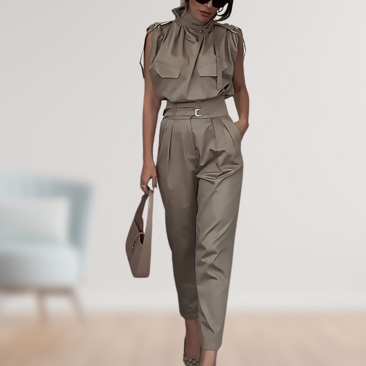 Elegantes Damen 2-teiliges Set mit Taillengürtel, perfekt für Business & Freizeit im Frühling/Sommer.