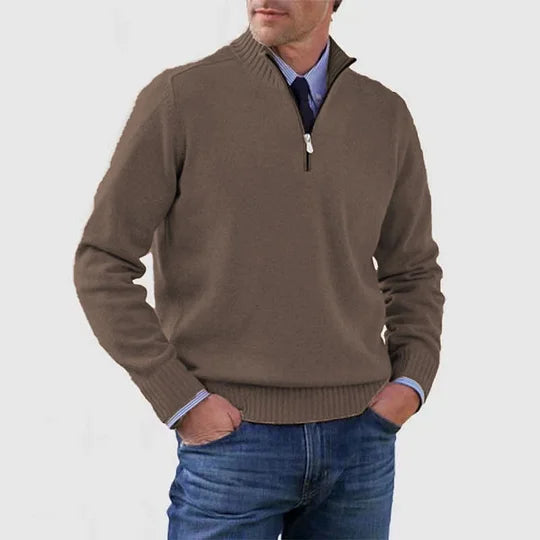 Eleganter Herren Strickpullover mit Reißverschluss & hohem Kragen, bequemer Langarm-Pullover.