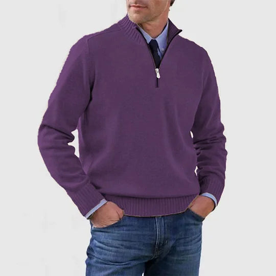Moderner Herren Pullover mit Reißverschluss, Stehkragen & langen Ärmeln für casual Outfits.