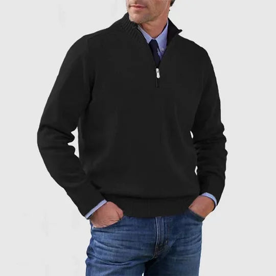 Hochwertiger Herren Strickpullover mit Reißverschluss, Langarm und Stehkragen, Männermode.