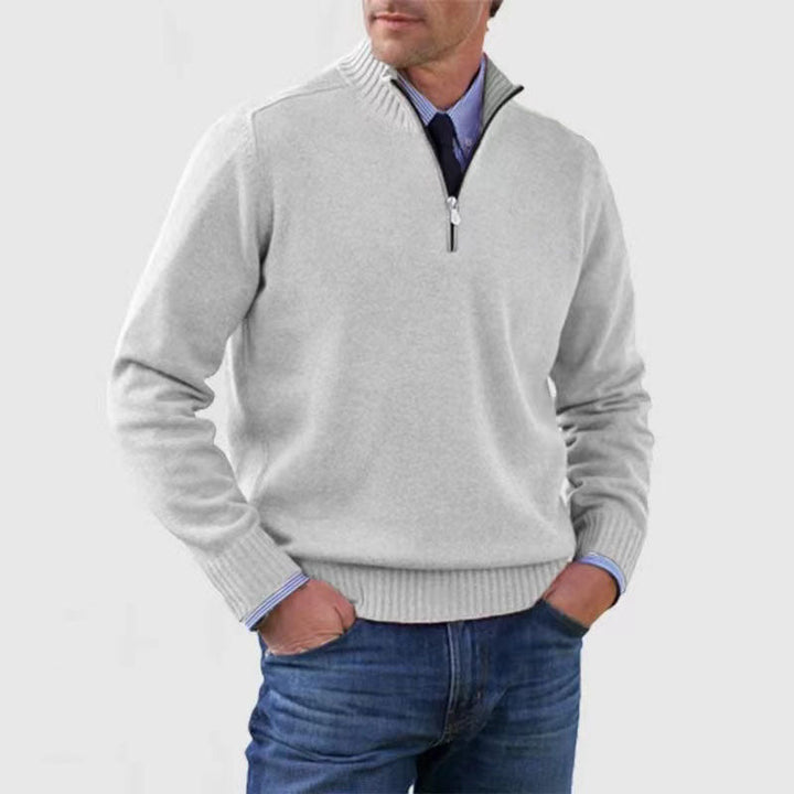 Herren Reißverschluss Pullover aus Strick mit Stehkragen, ideal für Herbst & Winter.