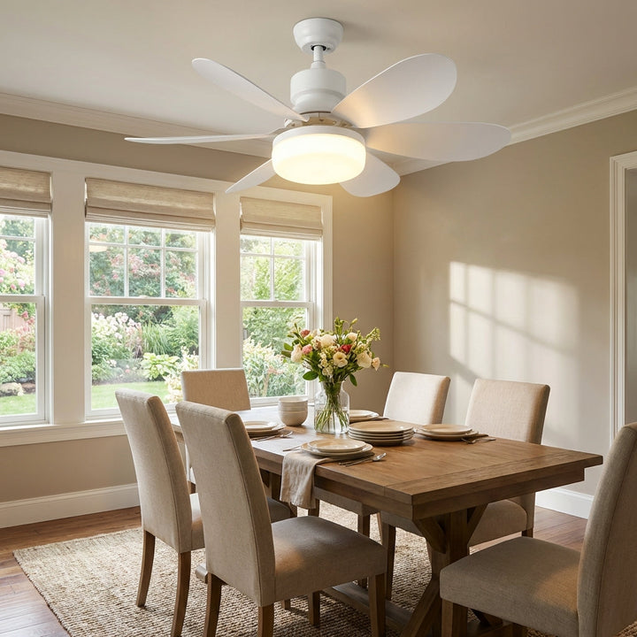 Moderne Deckenleuchte mit Ventilator, LED-Licht & Fernbedienung. Ideal für Wohn- & Schlafzimmer. SkyeLight.