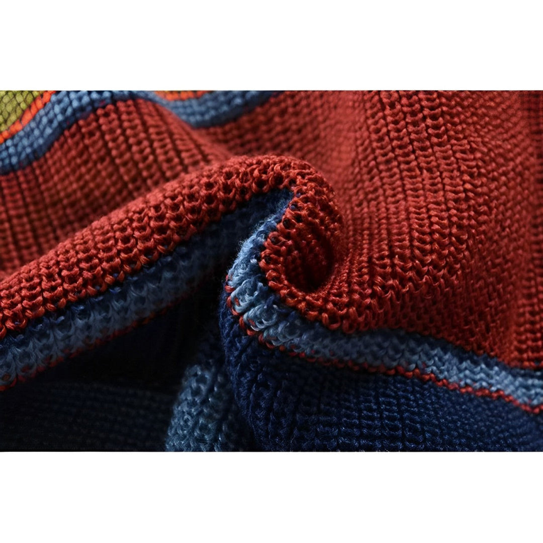 Auffälliger Herren Retro-Cardigan mit kräftigem Streifen-Statement, locker geschnitten für moderne Freizeitoutfits.