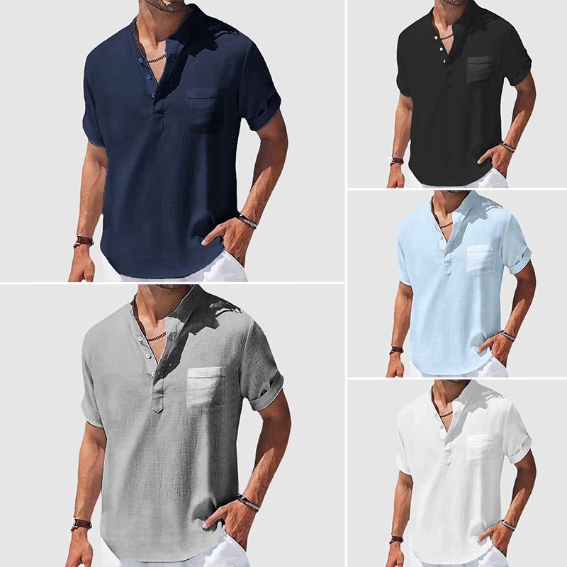Komfortables Herren Kurzarm Henley-Shirt in lässigem Stil. Ideal für Freizeit und entspannte Sommerlooks.
