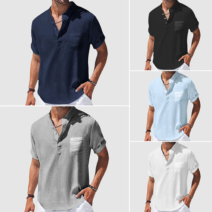 Komfortables Herren Kurzarm Henley-Shirt in lässigem Stil. Ideal für Freizeit und entspannte Sommerlooks.
