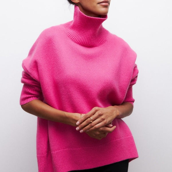 Modischer Damen Rollkragenpullover. Warmer Strickpullover, vielseitiges Langarm-Oberteil für die Wintermode.