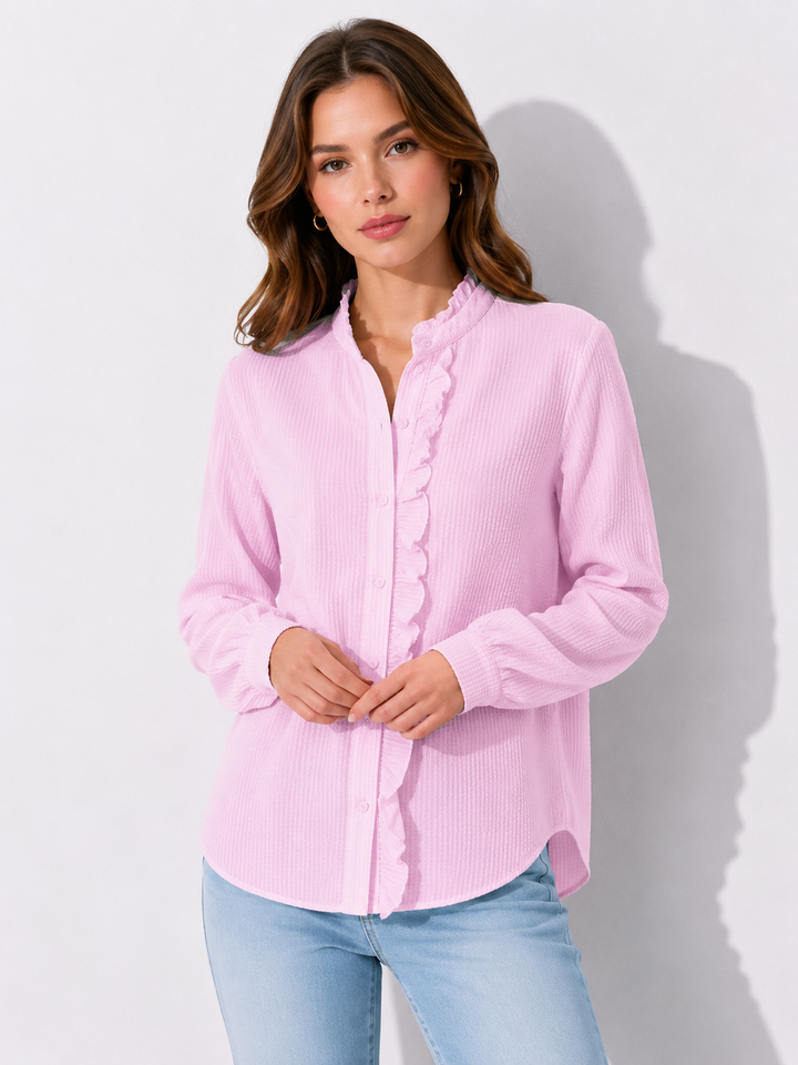 Stilvolle Damen Langarm Bluse in Weiß, ein elegantes Oberteil für Business-Meetings, Büro und gehobene Freizeit.