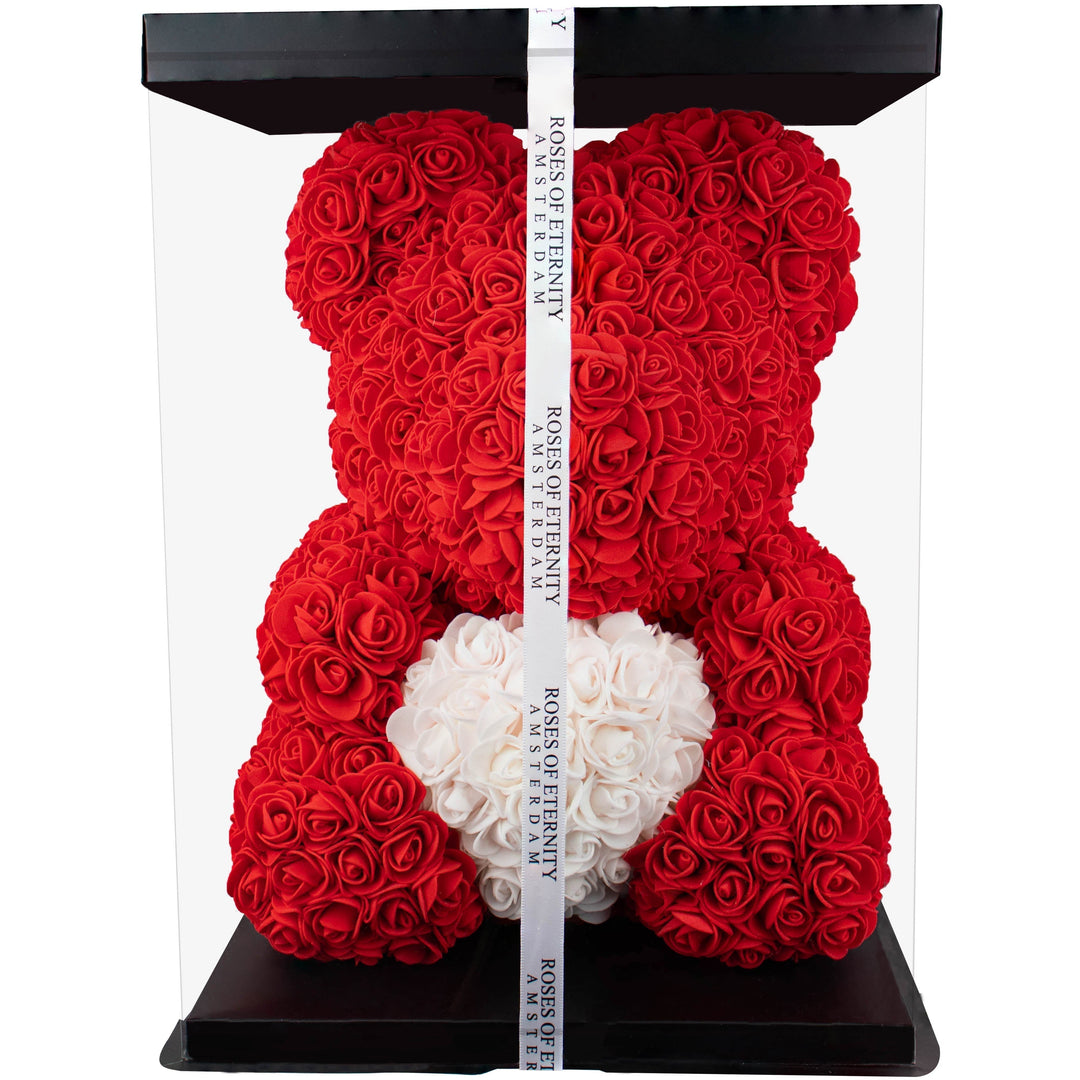 Handgefertigter Rosenbär aus roten Schaumstoffrosen. Romantisches Geschenk für Valentinstag, Geburtstag & Dekoration.