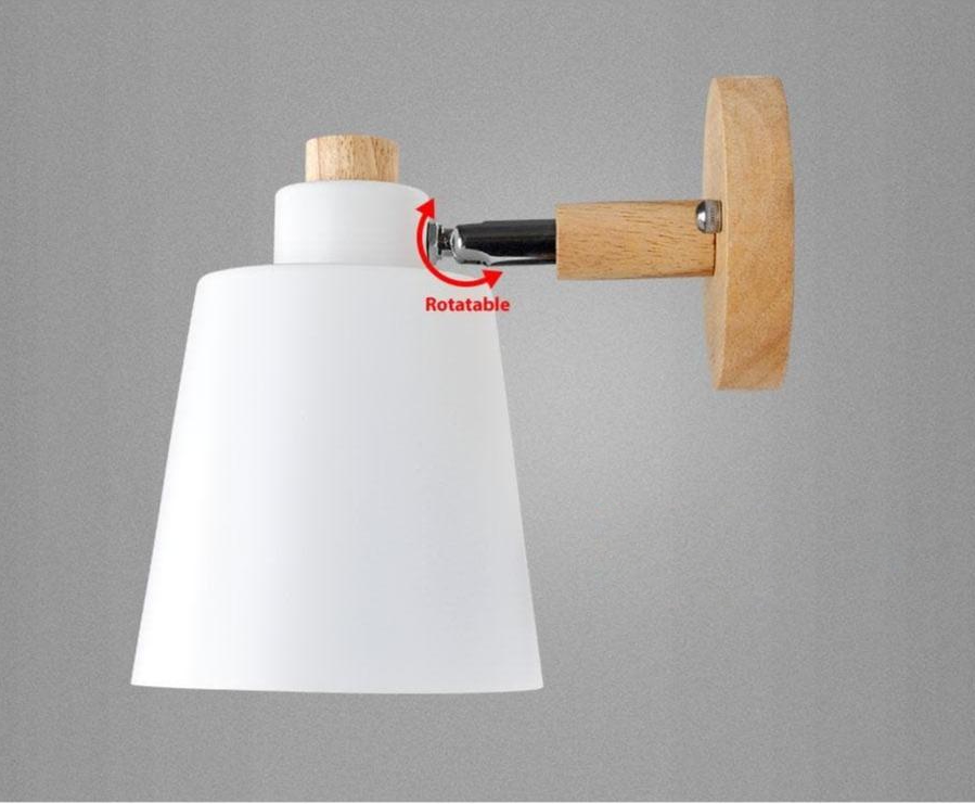 Wandlampe aus Holz & Metall, drehbar, mit Stecker, zum Lesen, Arbeiten oder Entspannen.