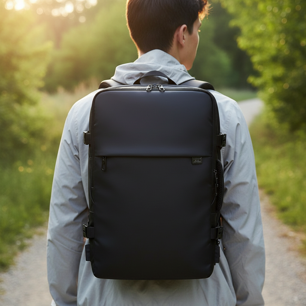Unisex erweiterbarer Laptop-Rucksack für Reise & Alltag, wasserdicht, mit USB-Anschluss und vielen Fächern.