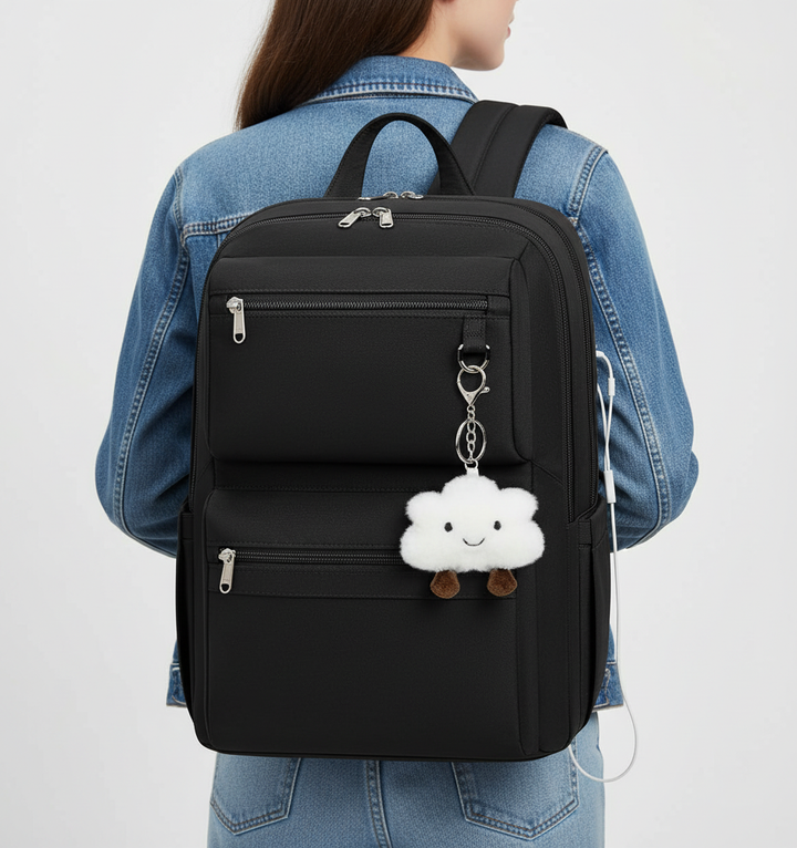 Stilvoller schwarzer Unisex ComfortPack Laptop-Rucksack mit ergonomischem Design, perfekt als Tages- & Schulrucksack.