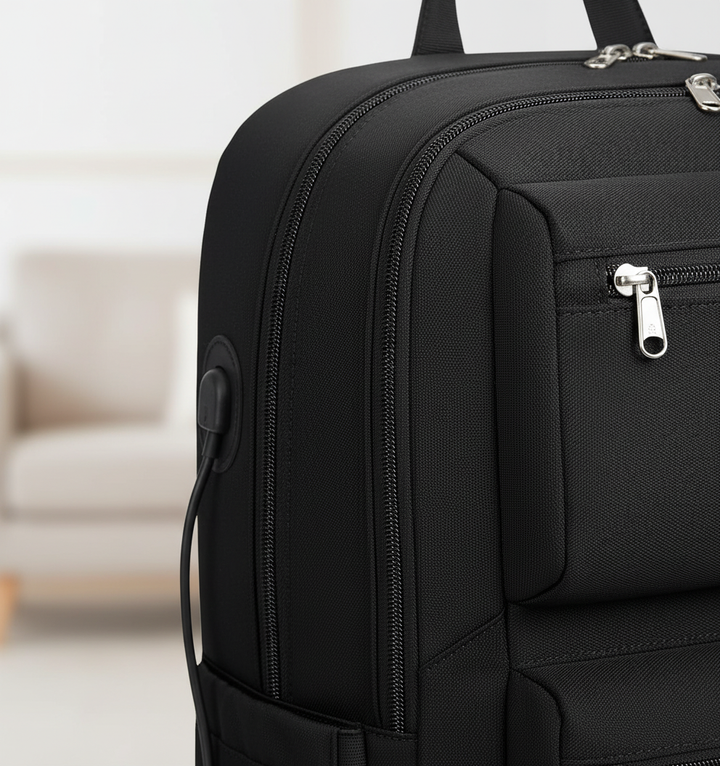 Funktionaler schwarzer ComfortPack Laptop-Rucksack für Unisex, mit USB-Port und viel Stauraum, ideal für Pendler.