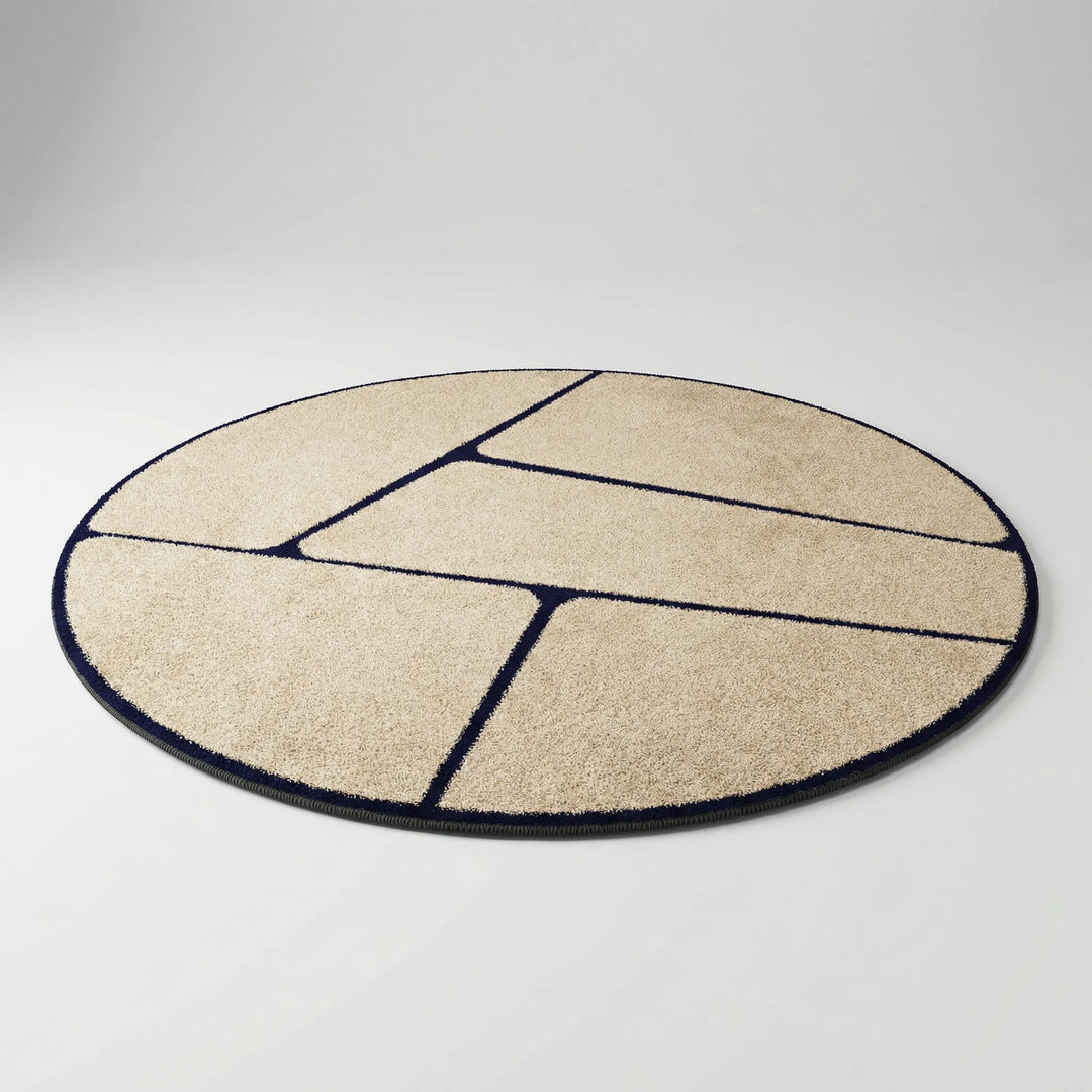 Moderner Rundteppich Kurzflor für Schlafzimmer. Geometrisches Design, antistatisch & waschbar.